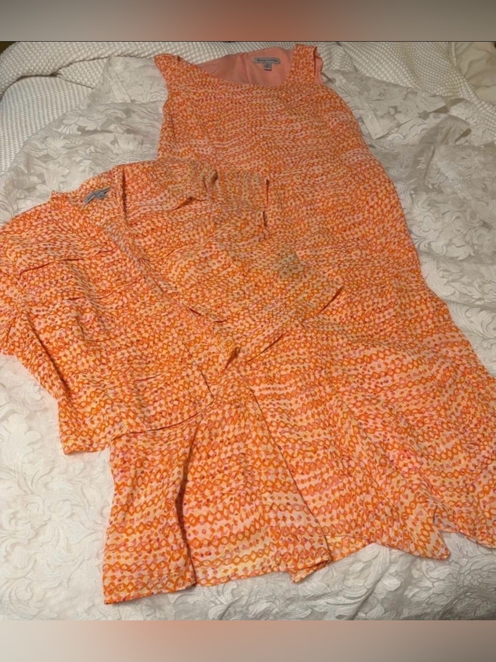 Danny & Nicole Orange Patterned Tank Dress with Matching Jacket
